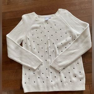 ELLE Knit White Sweater Size Medium PolkaDot